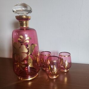 Antique raspberry glass DECANTER